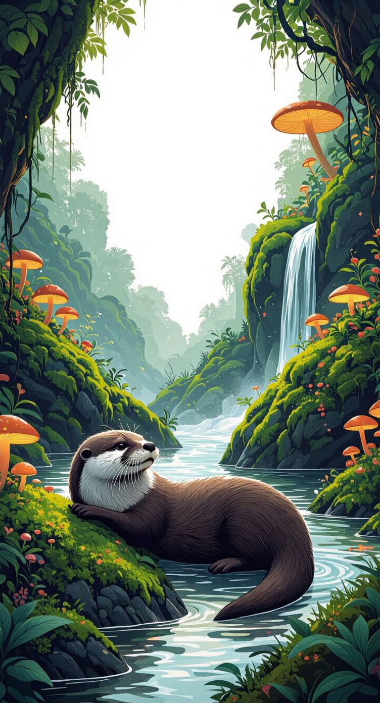 Otter with Raspberry in Hyperrealistic Watercolor