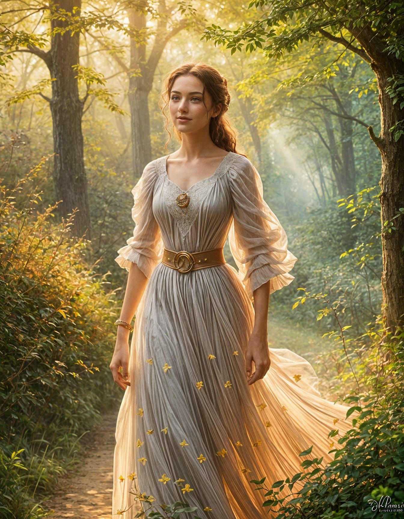 Ethereal Beauty in Dreamy Forest, Kinkade Style