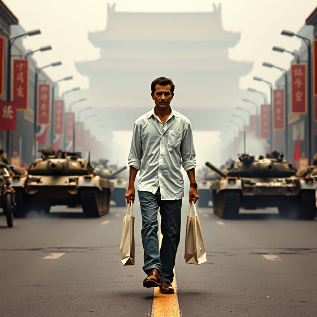Man Confronts Tanks in Historic Tiananmen Square Scene