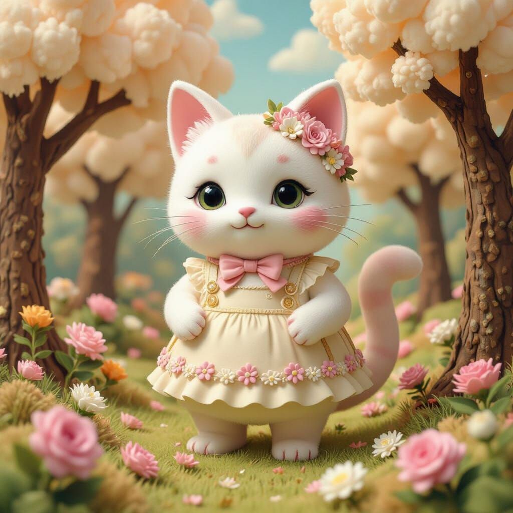 Living Pastel Cat in Candy Forest, Murakami Style