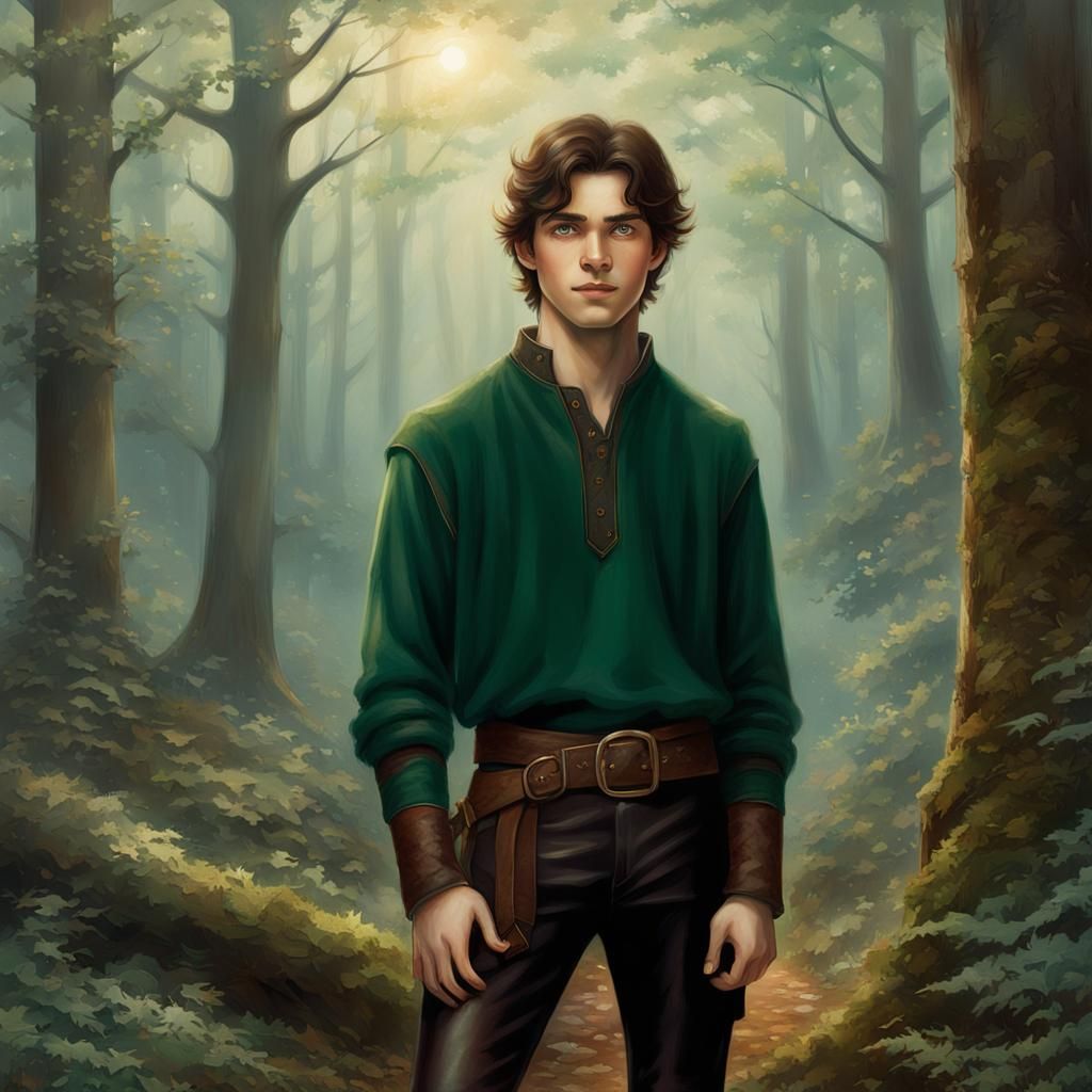 Boy in Misty Forest, Ethereal Fantasy Painting