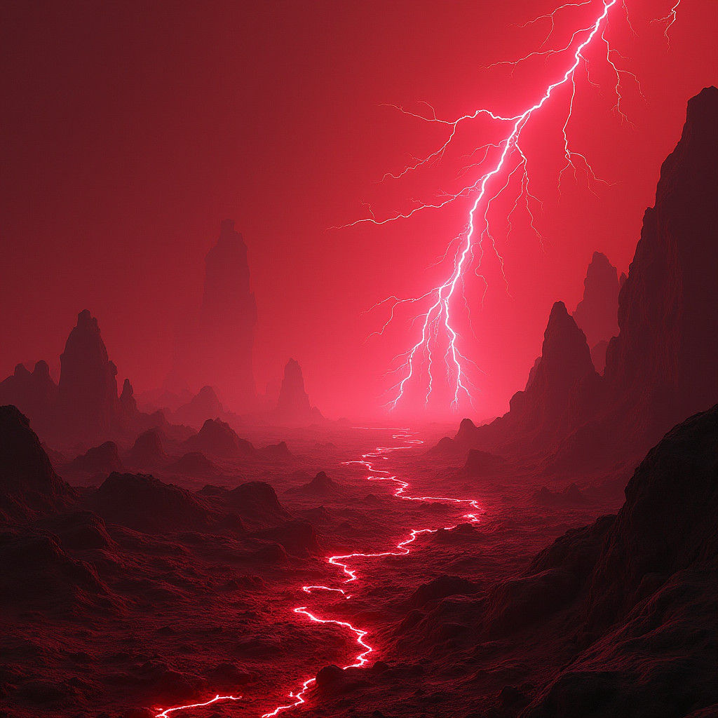 Electrifying Crimson Landscape in Biomechanical Style