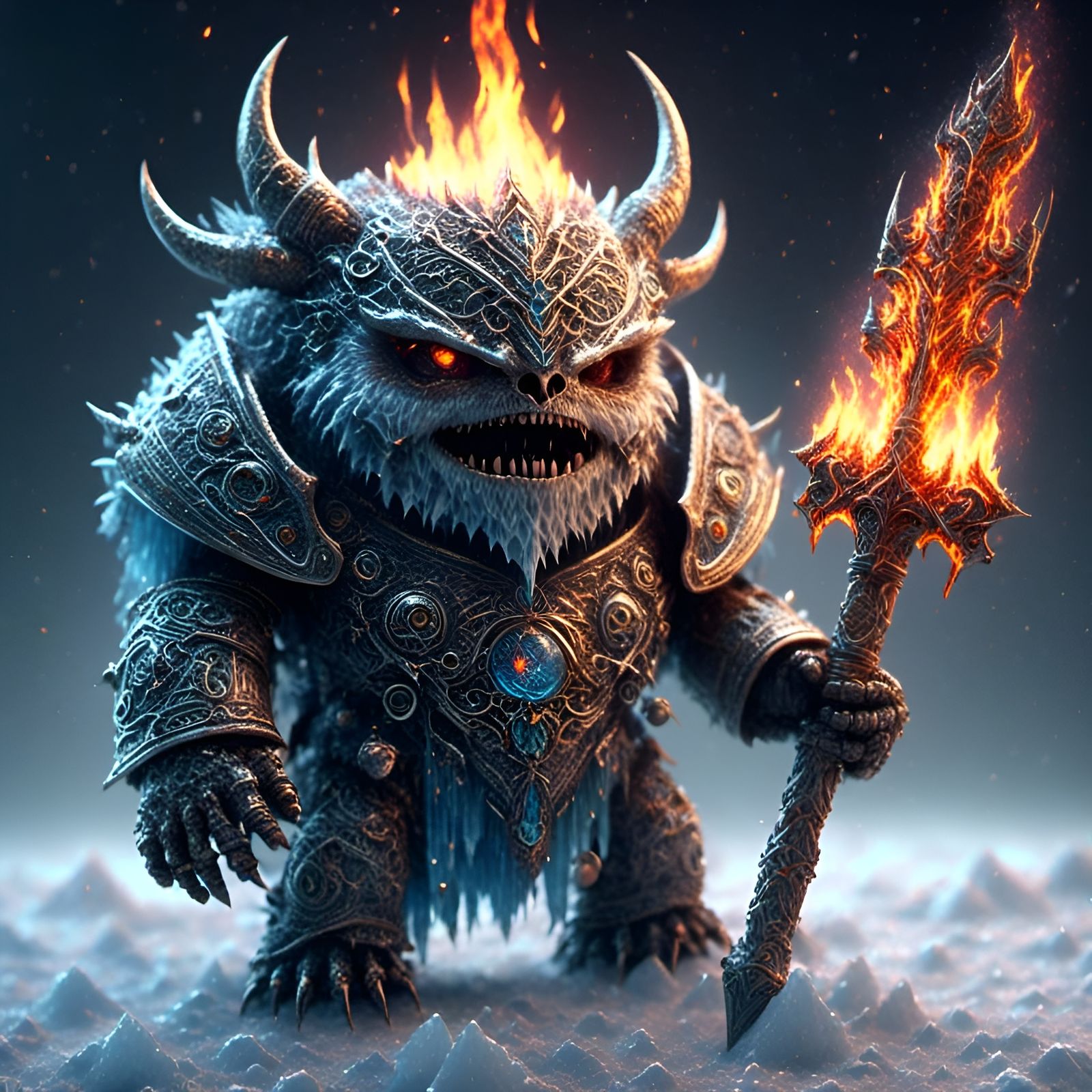 Heroic Ice Monster with Flaming Sword