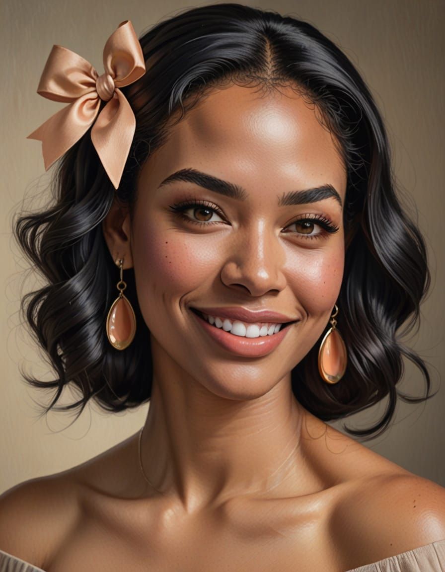 Portrait of a Smiling Woman with Piercing Gray Eyes