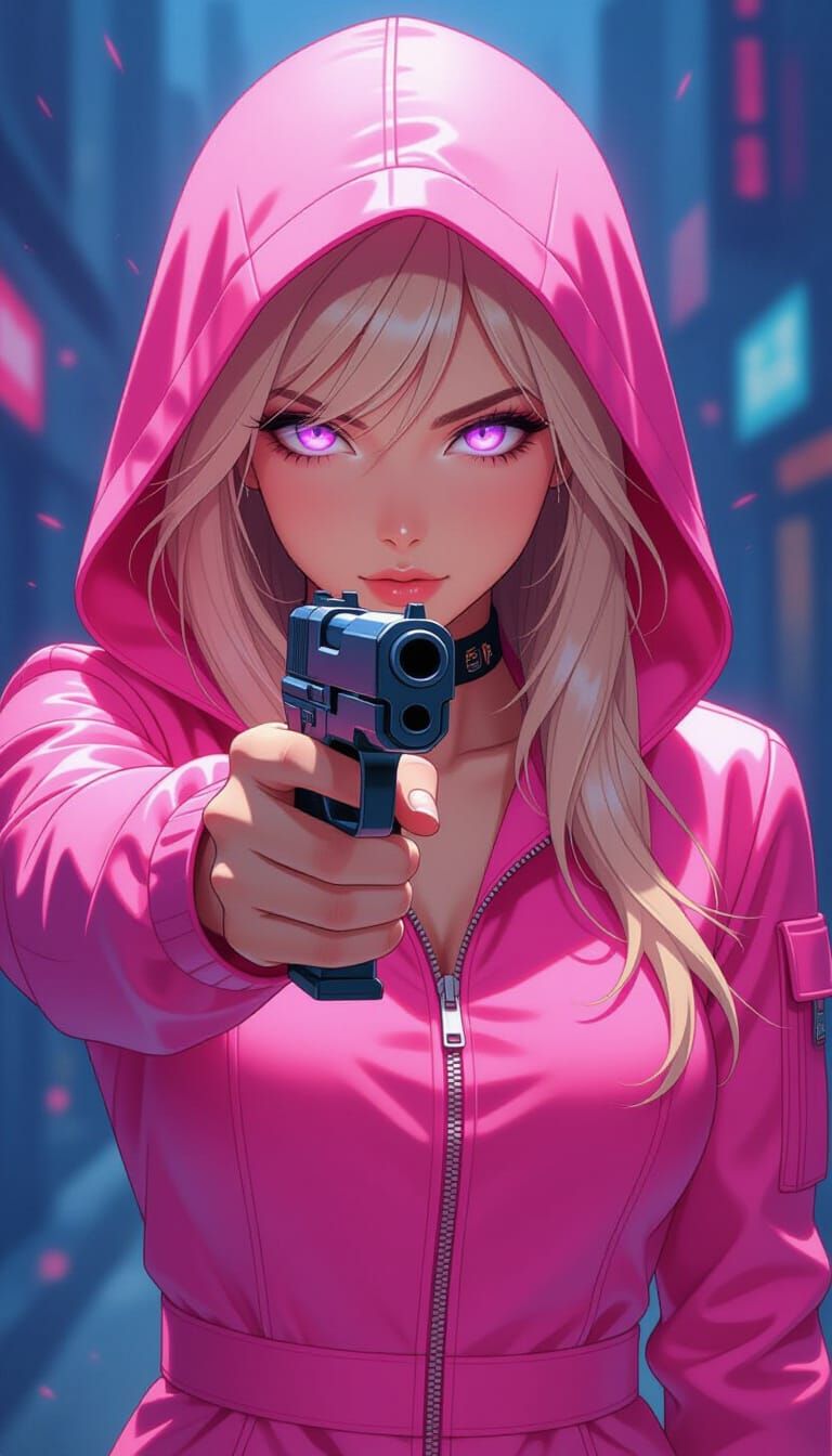 Blonde Anime Girl with Sci-Fi Pistol