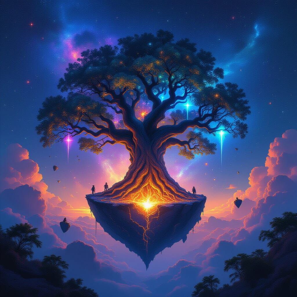 Ancient Tree in Space with Shattered Planet Core