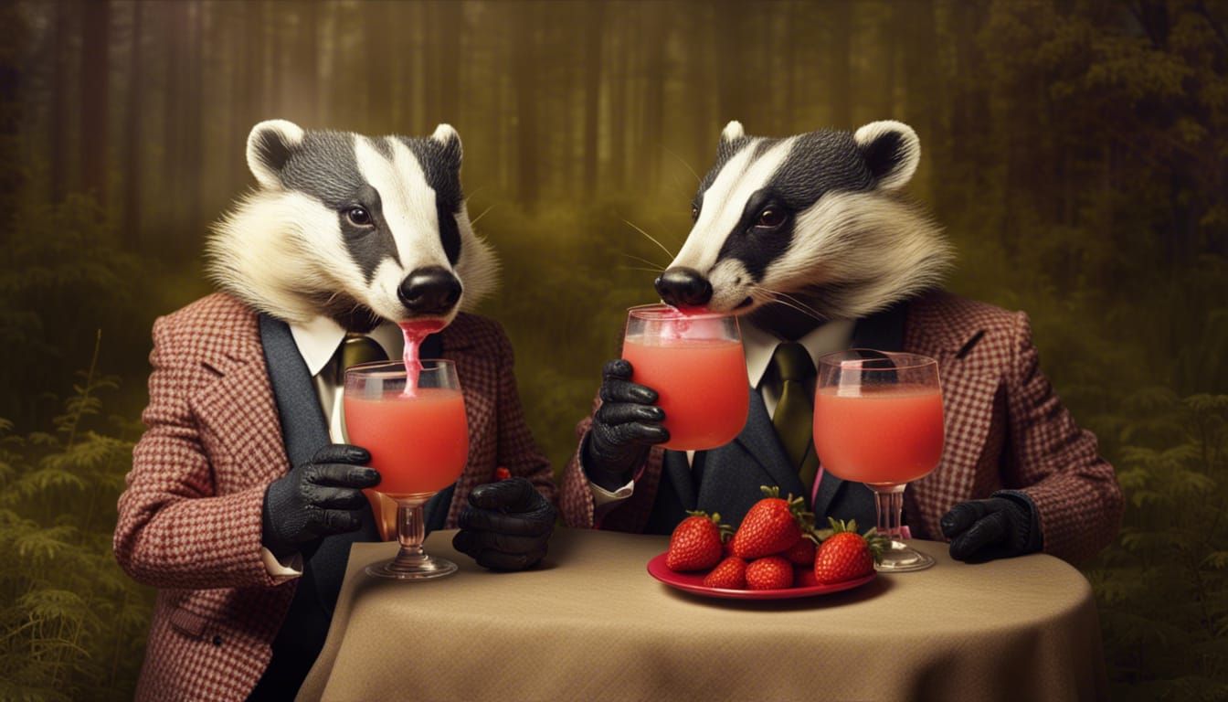 Surreal Badgers Enjoying Strawberry Lemonade