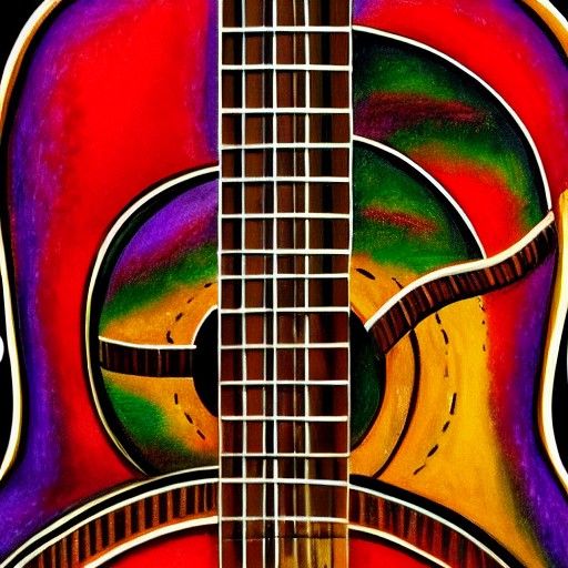 Detailed Guitar Painting in Fauvism Style