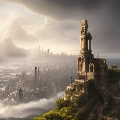 Epic Cloud City on Mountain Peak