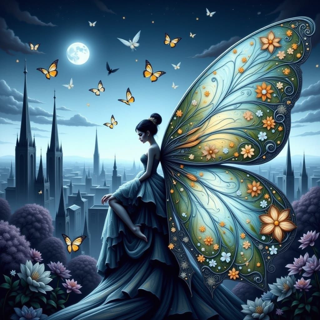 Fairy with Celestial Wings in Sunny Meadow