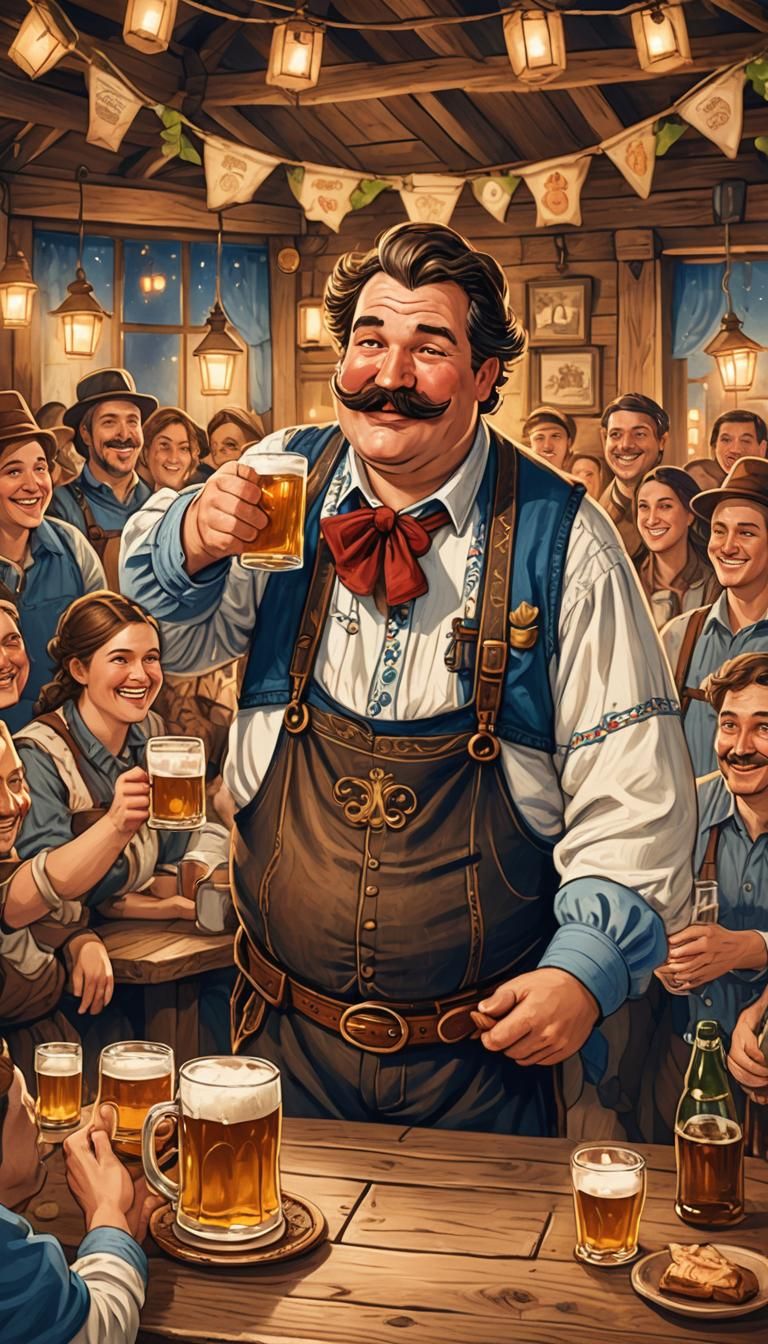 Oktoberfest: Bavarian Man with Beer in Folk Art Style