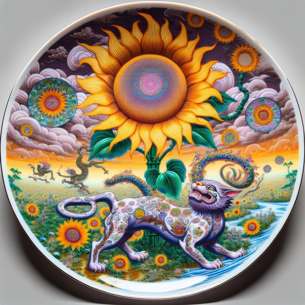 Psychedelic China Cat Sunflower on Fine China