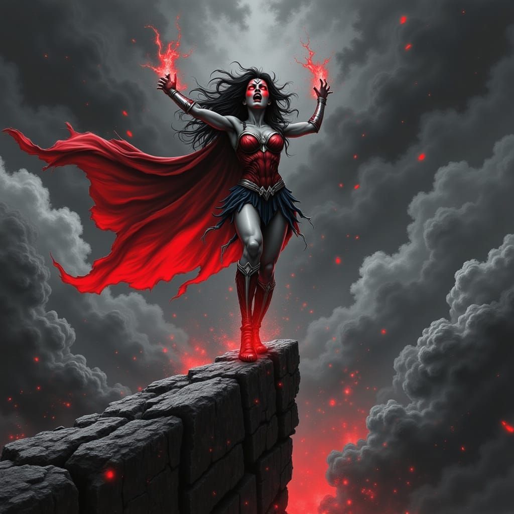 Diabolic Wonder Woman Triumphs Over Cliffside