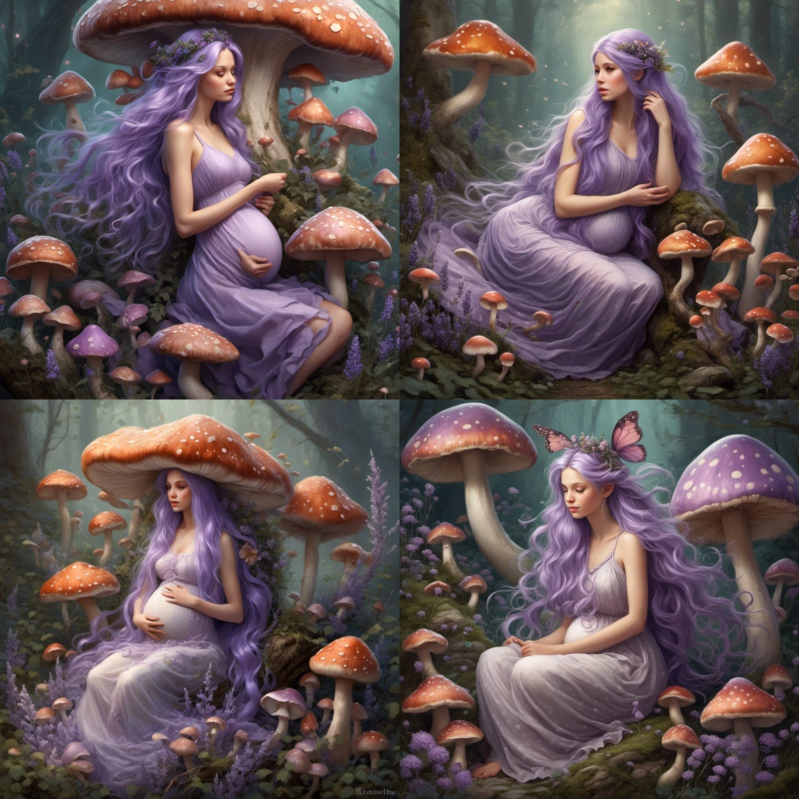 Pregnant Fairy in a Pastel Mushroom World