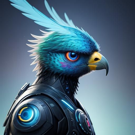 Cute Cyborg Lovebird in Hyperrealistic Style