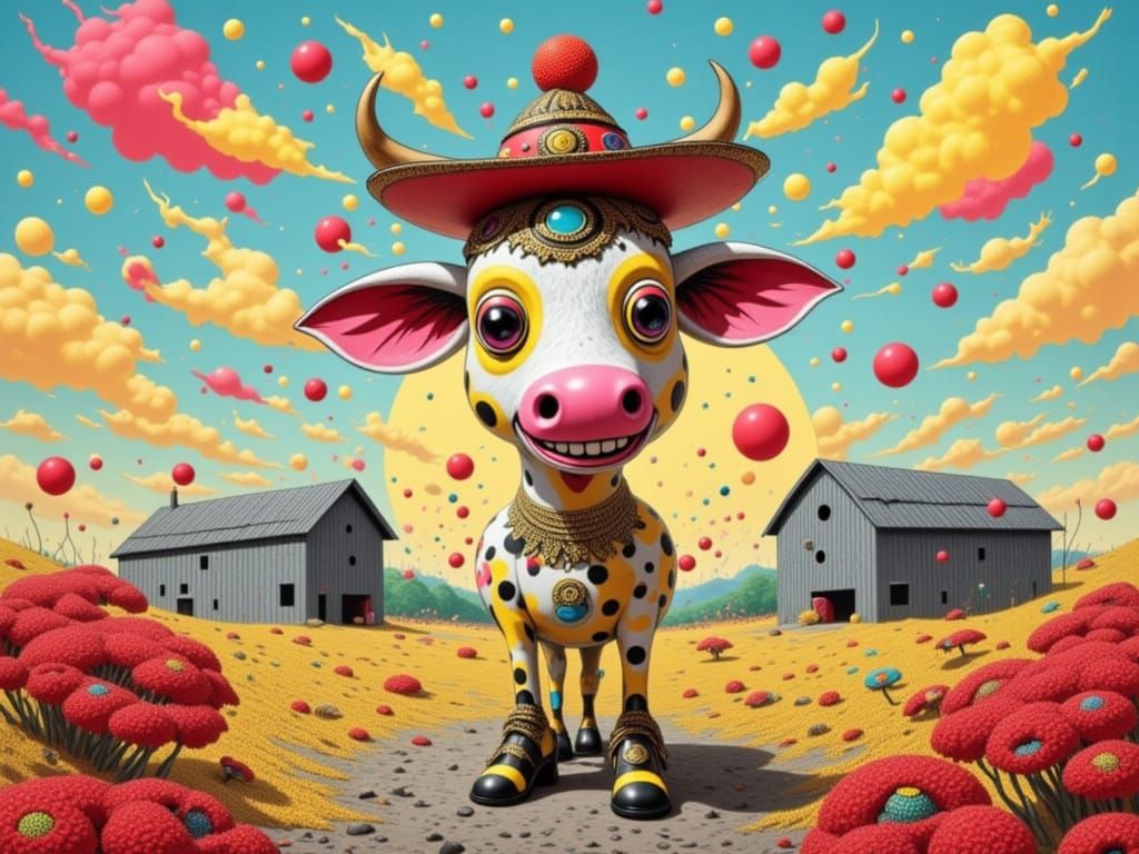 Whimsical Spotted Cow in Dr. Seuss Style