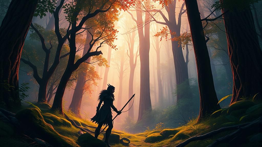 Drow Dark Elf Scouting in Lush Forest, Detailed Matte Painti...