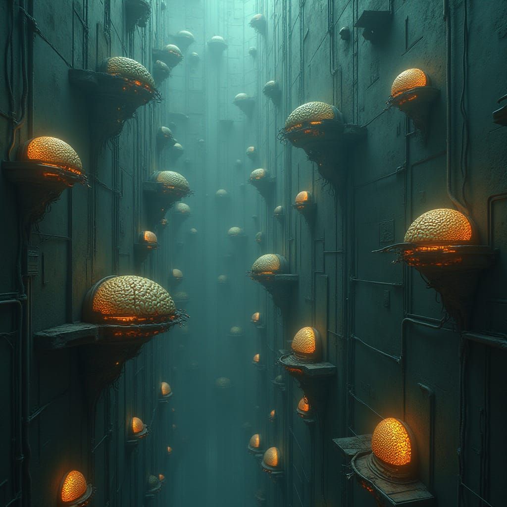 Surreal Neural Grid: Brain Fortress in Dystopian Photorealis...