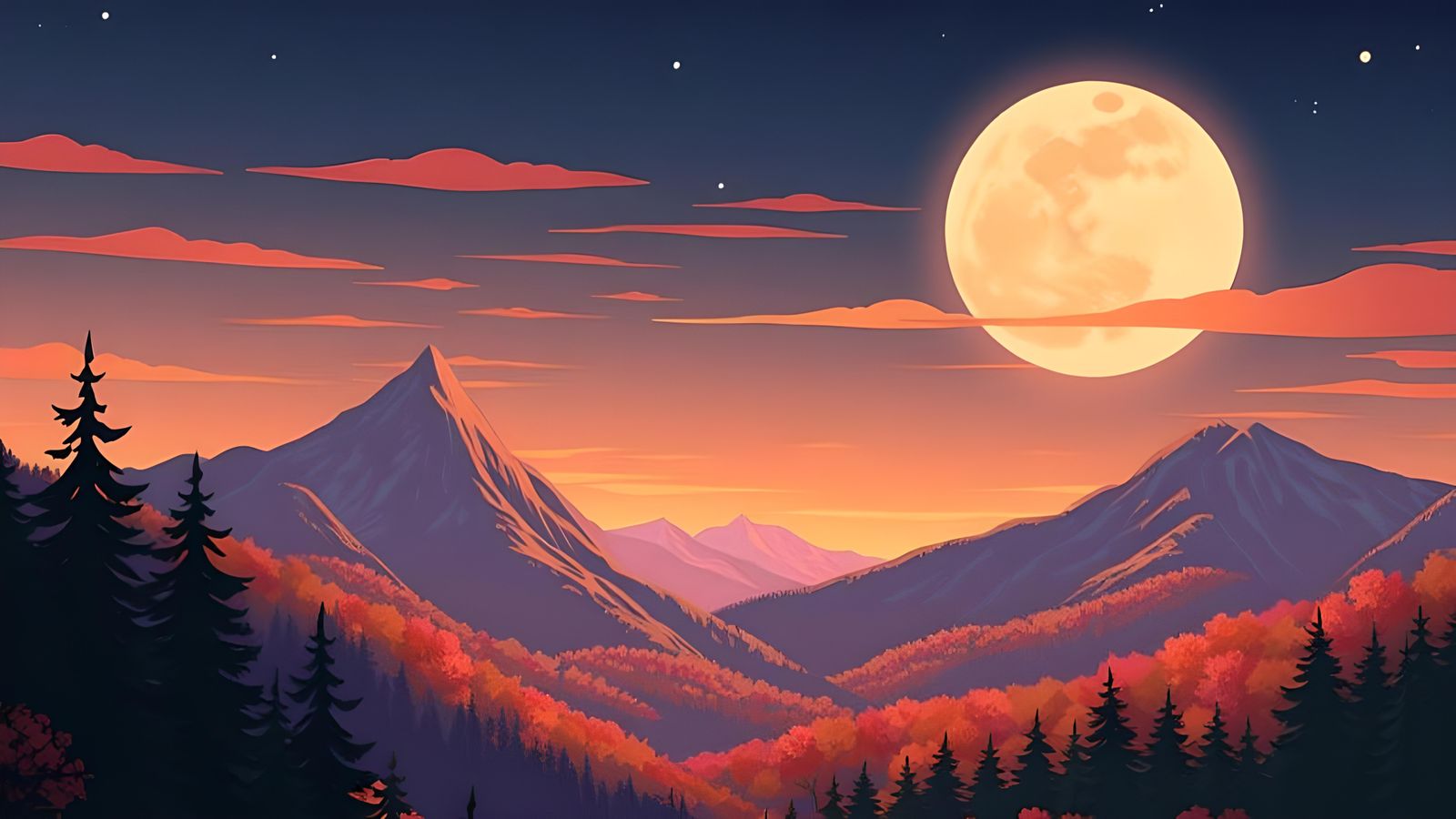 Anime Mountain Scene with Autumn Colors