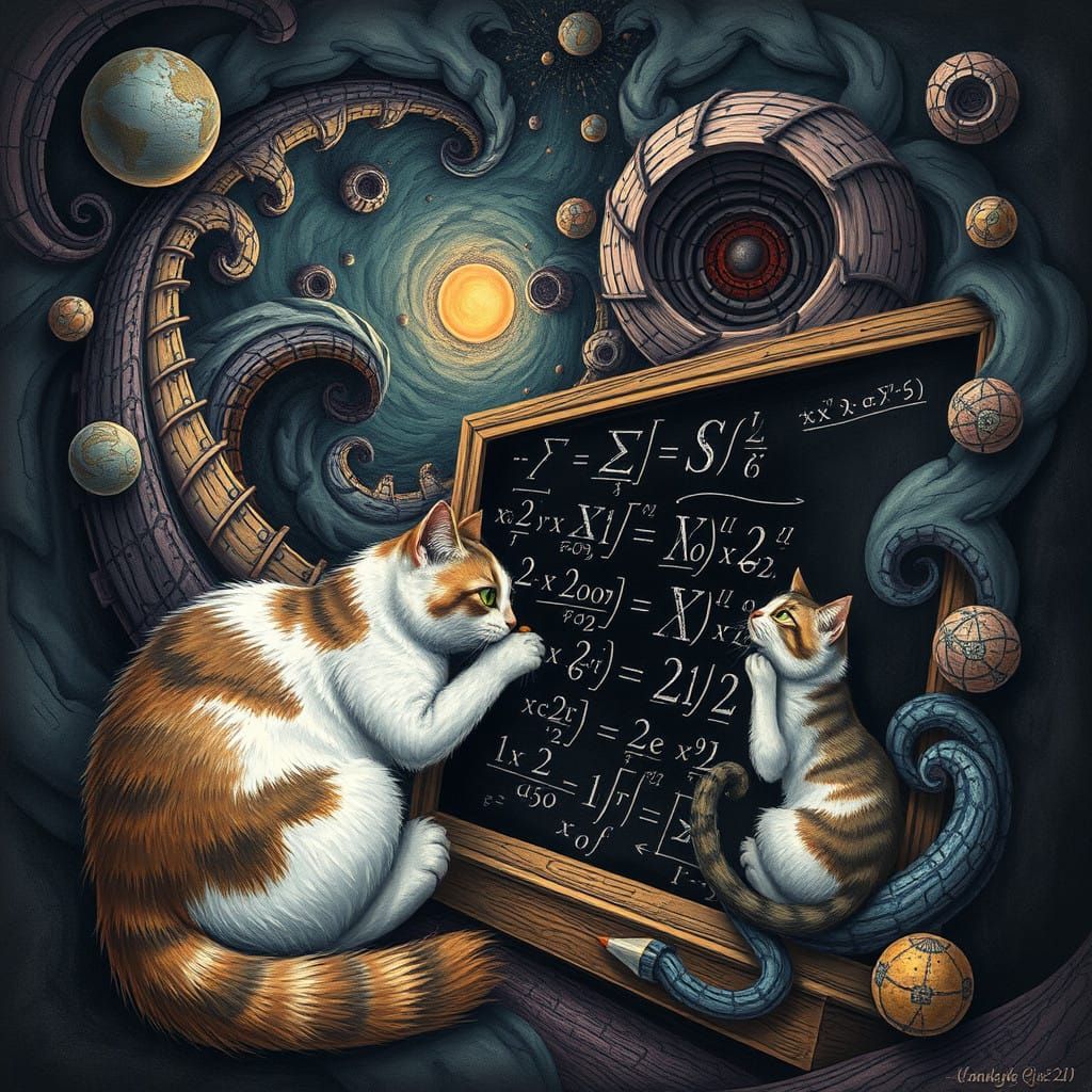 Whimsical Cats Explore Complex Math in Dreamscape
