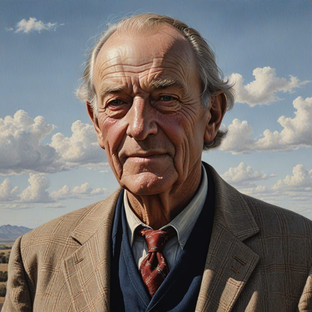 Photorealistic Portrait of Elderly Man in 1970s Style
