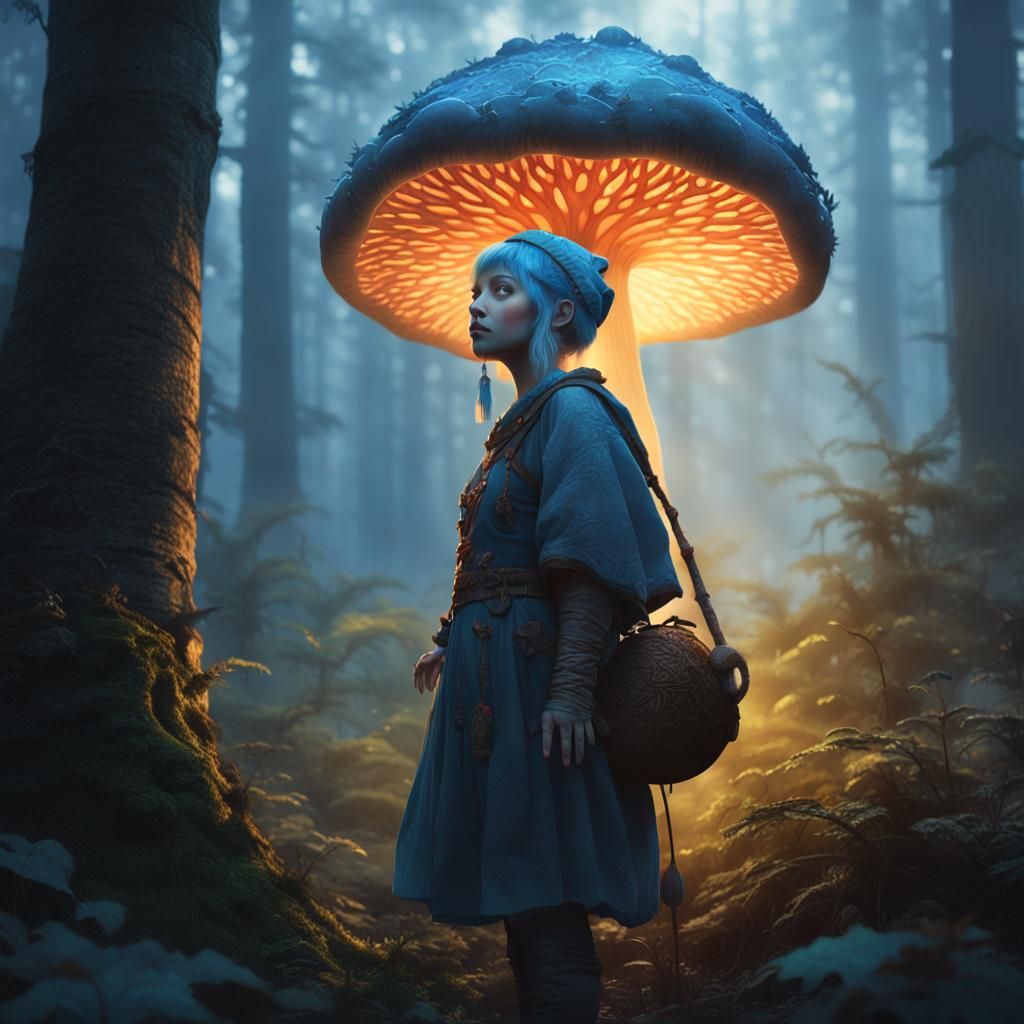 Magical Dwarf Woman in Misty Forest, Dark Fantasy Art