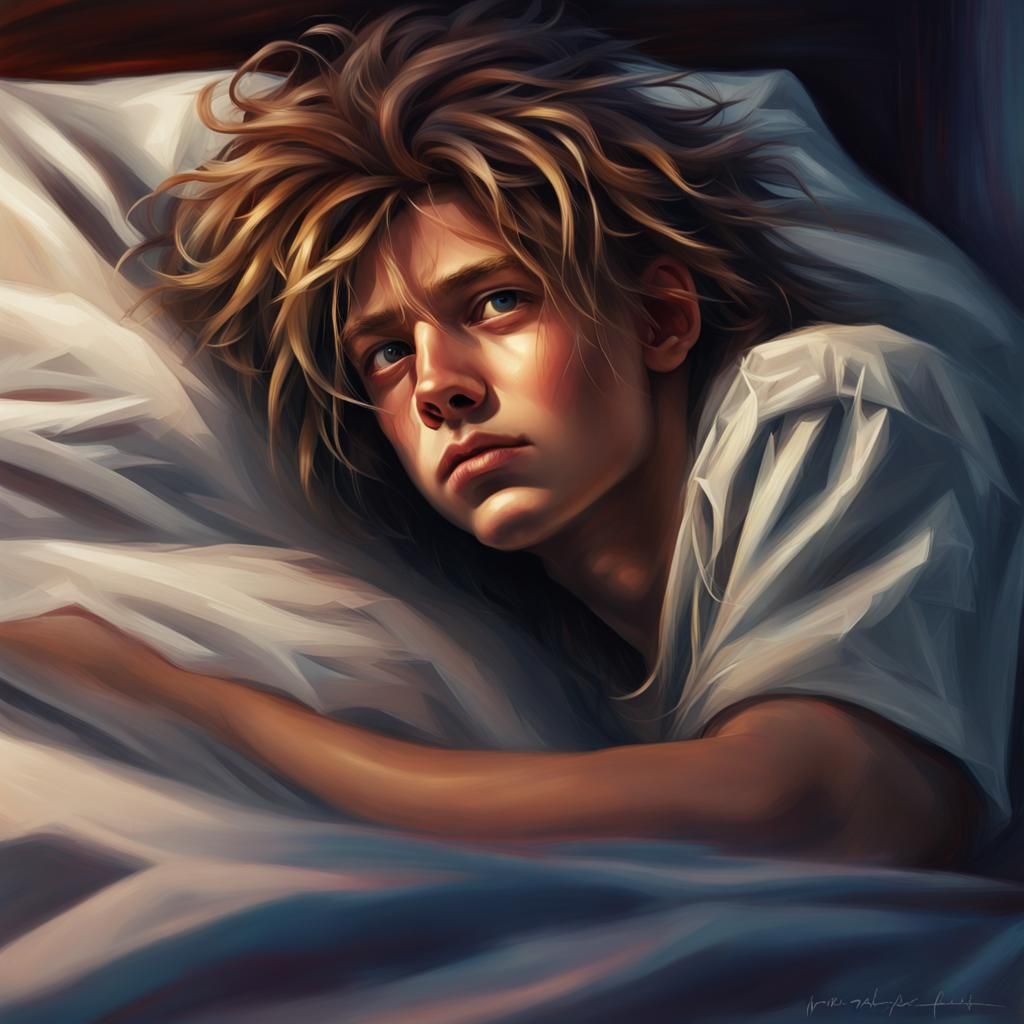 Boy with Bed Hair: Hyperrealistic Digital Portrait