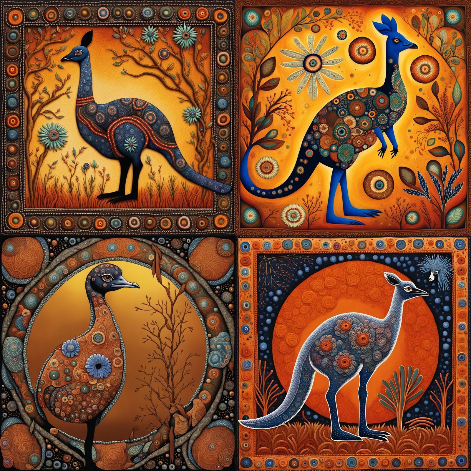 Australian Animals in Folk Art-Inspired Style