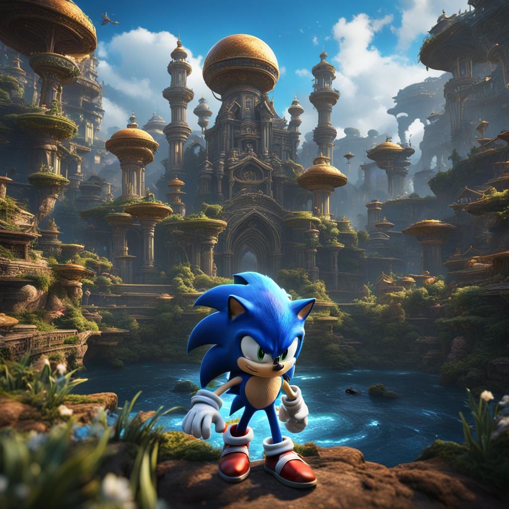 Detailed Matte Painting of Sonic in Unreal Engine
