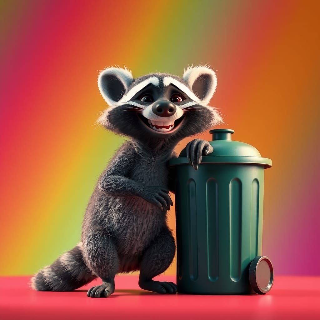 Laughing Raccoon by Trash Can: 3D Digital Art