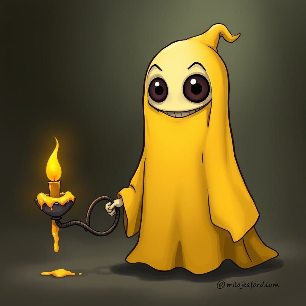 Ghost in Vibrant Yellow Costume with Twisted Candelabra