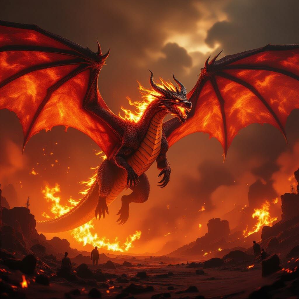 Colossal Fire Dragon Soars Through Infernal Hellscape