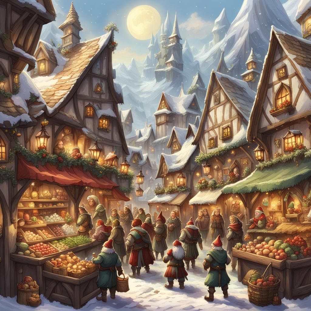 Festive Fantasy Marketplace With Holiday Shoppers