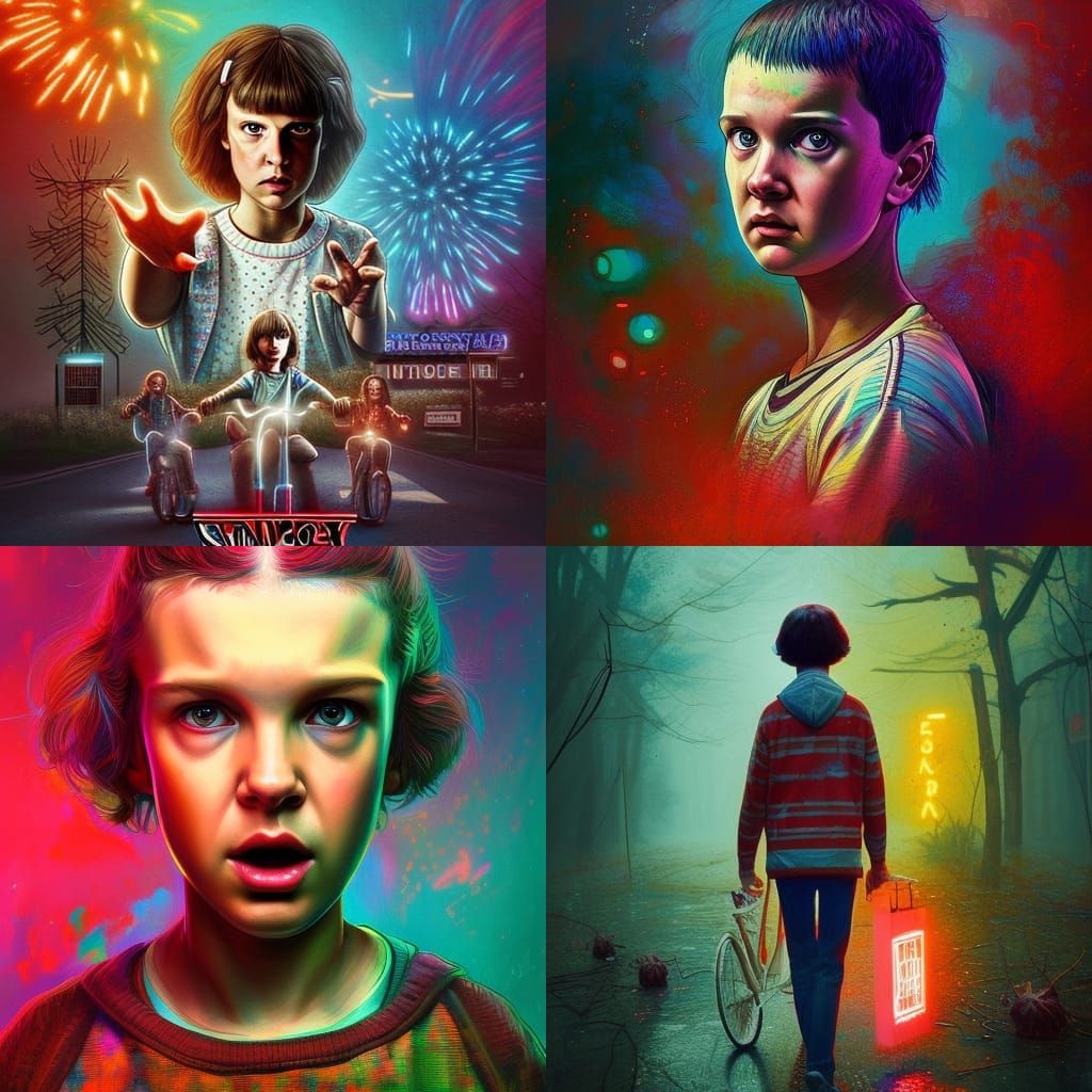 Eleven Portrait: Hyperdetailed Spooky Color Explosion
