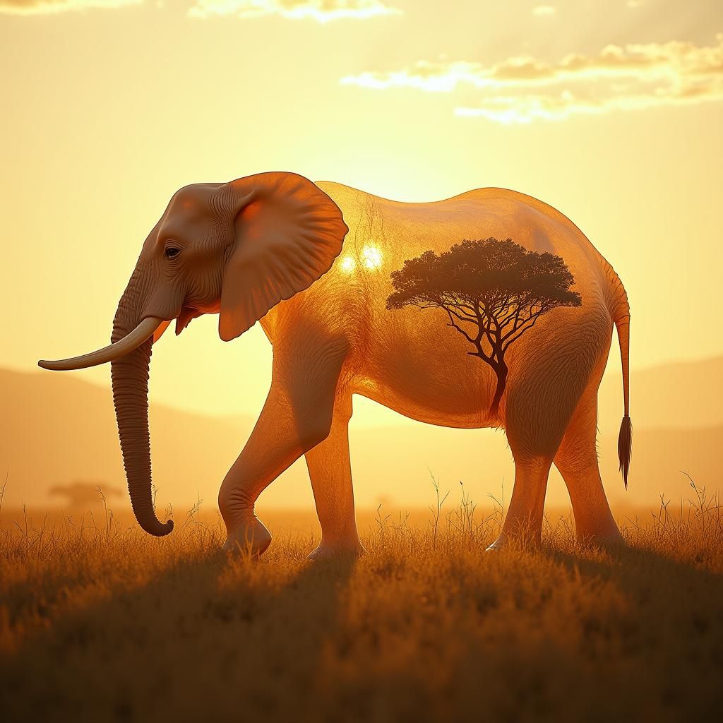 Translucent Elephant Walking Across the Savannah