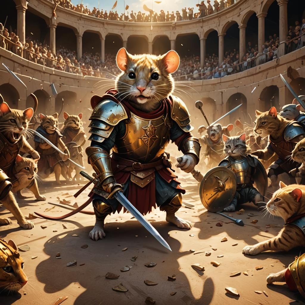 Roman Rodent Wields Sword in Ancient Arena