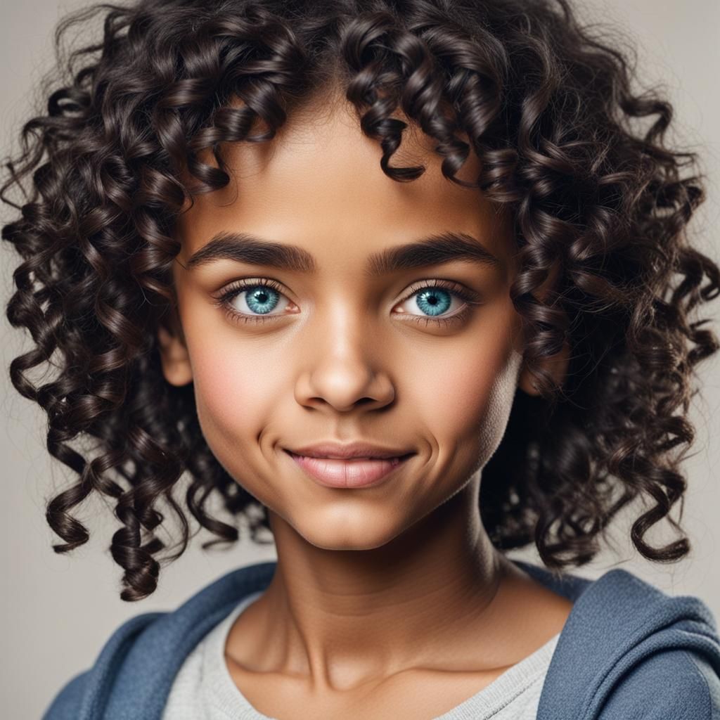 Beautiful Curly Haired Girl with Blue Eyes