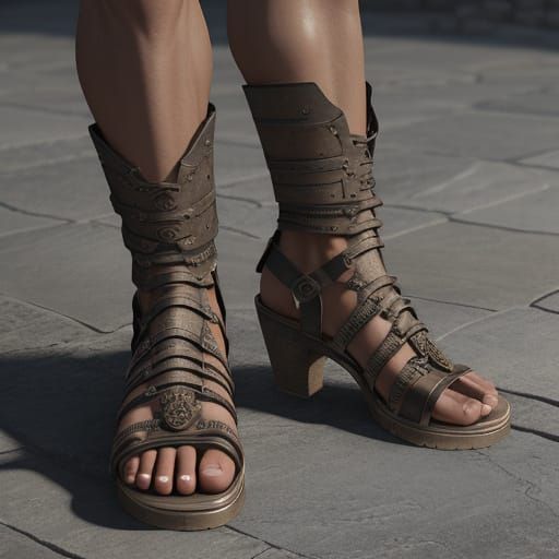 Gladiator Sandal Concept Art with Intricate Laces and Metall...