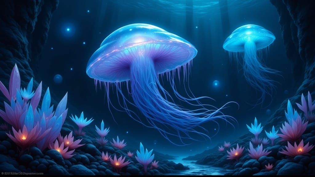 vibrant, bioluminescent jellyfish