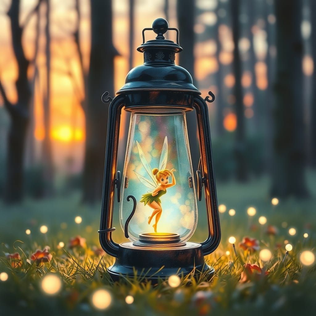 Fantasy Lantern with Fairy, Digital Watercolor Art