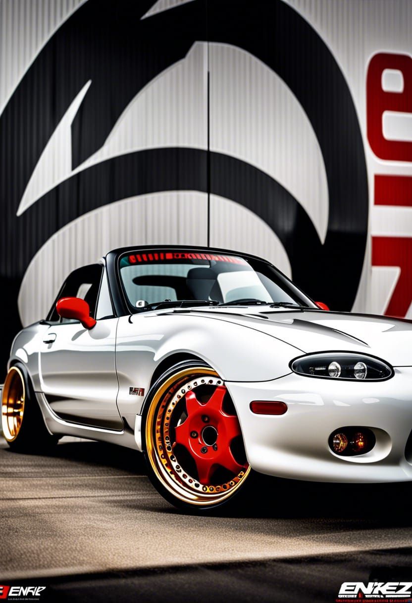 Red Miata on Enkei Wheels, Bauhaus Poster Style