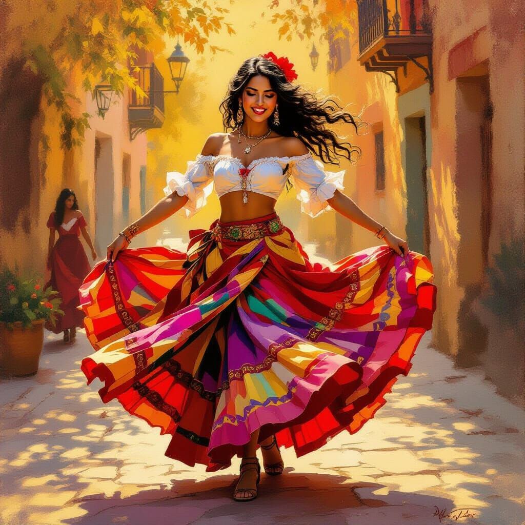 Passionate Romani Dancer in Golden Light