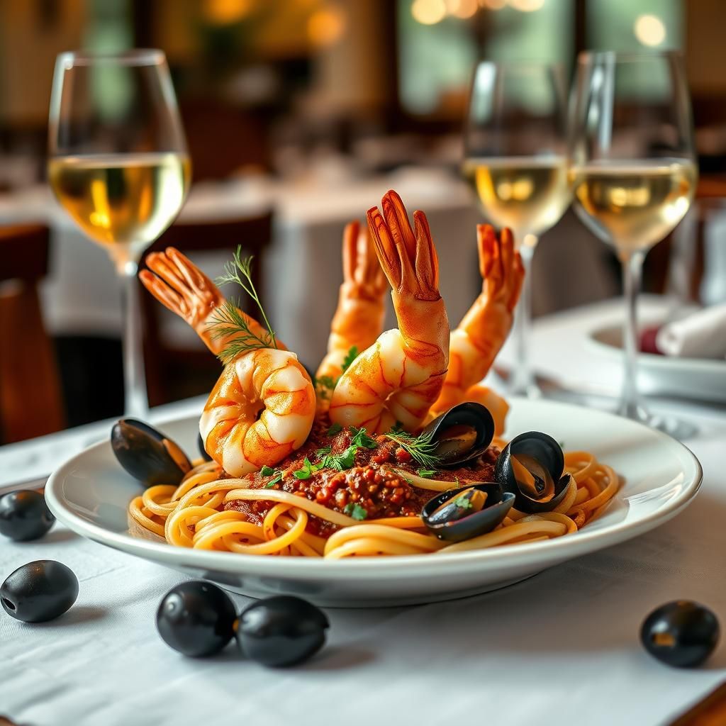 Seafood Pasta with Shrimp and Mussels, Fine Dining