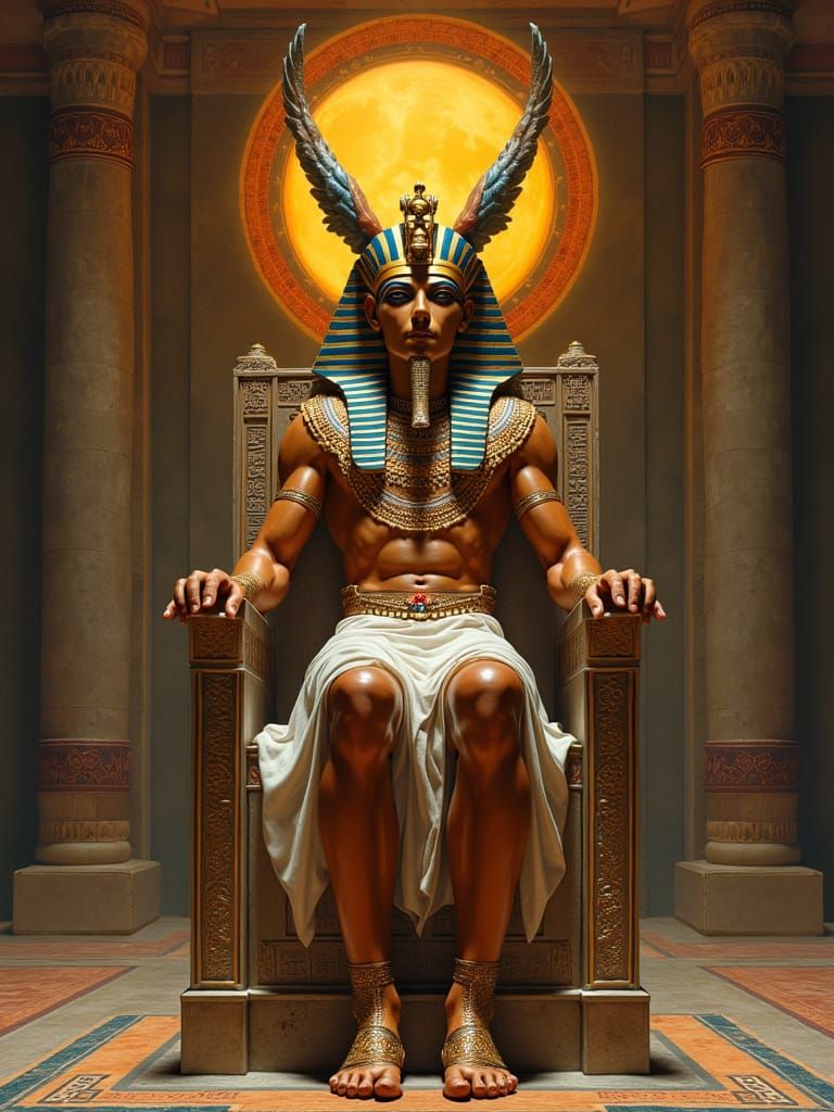 Youthful Pharaoh Ra in Egyptian Revival Style