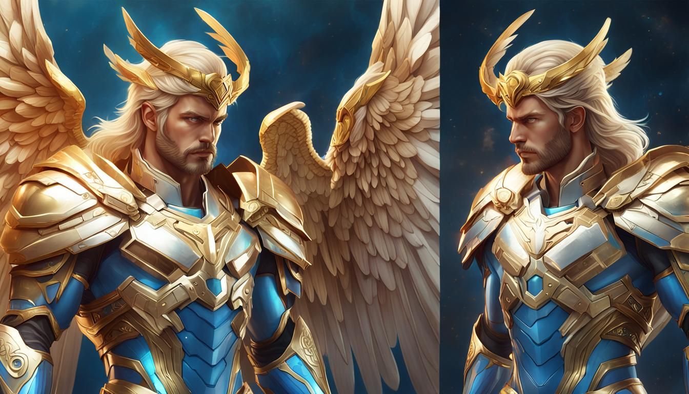 Zodiac Angel in Golden Armor: Hyperrealistic Illustration