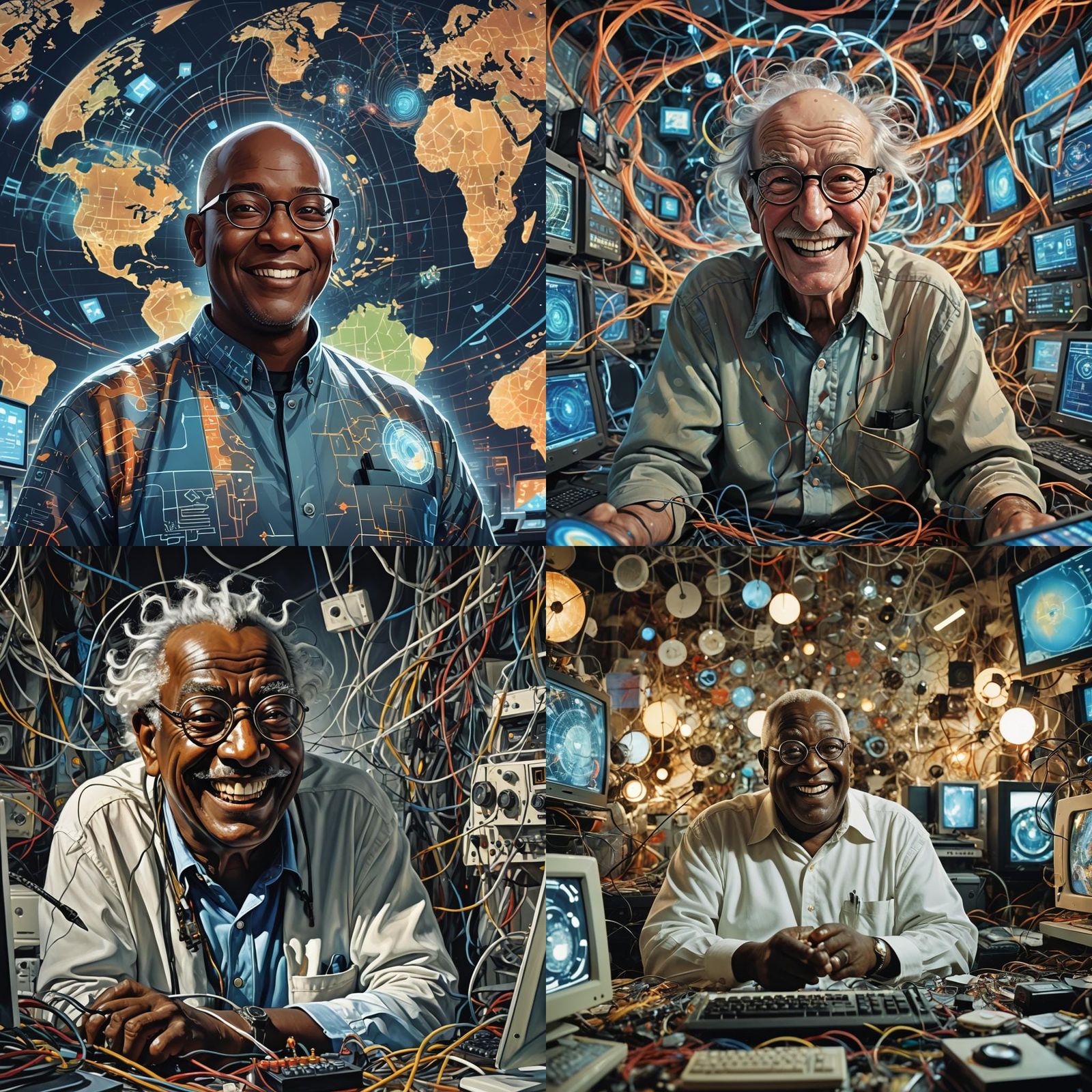 Surreal Portrait of an Older Man with Computers