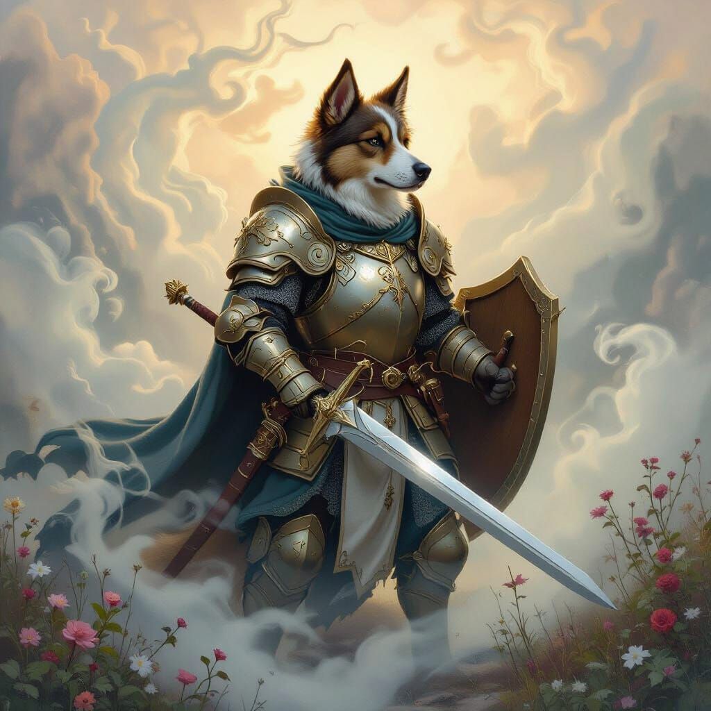 Dogfolk Knight in Armor with Sword and Shield
