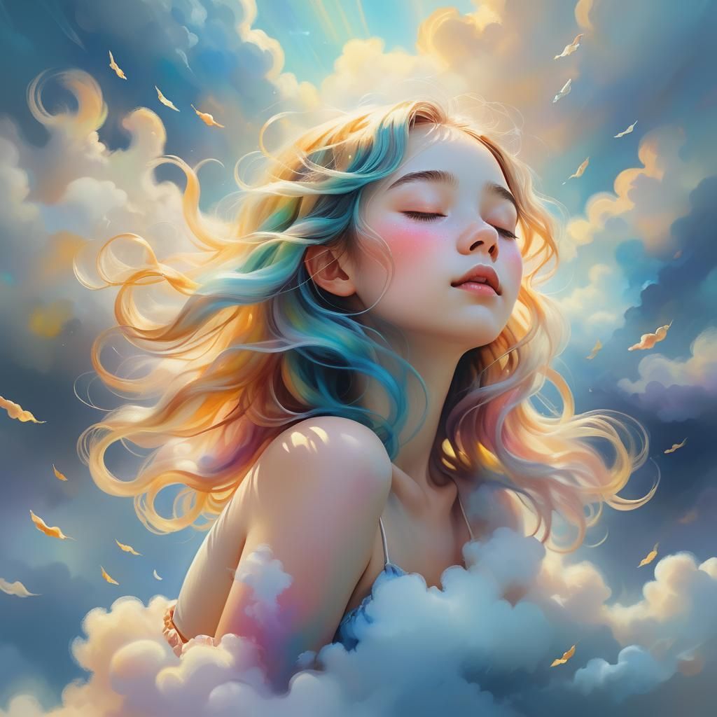 Dreamy Surreal Girl Portrait in Oil Painting Style