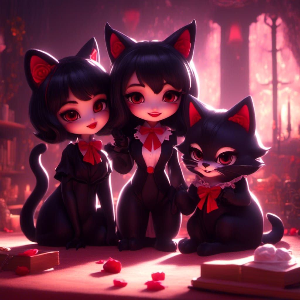 Furry Girls: Black Nekomata, Werecat Vampire Mix