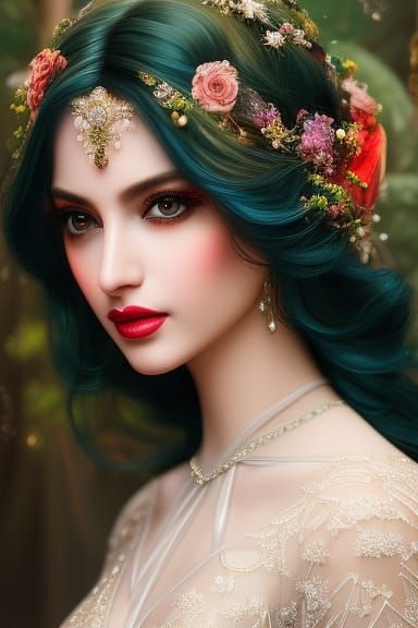 Woman Entangled in Fairy Lights: Digital Art